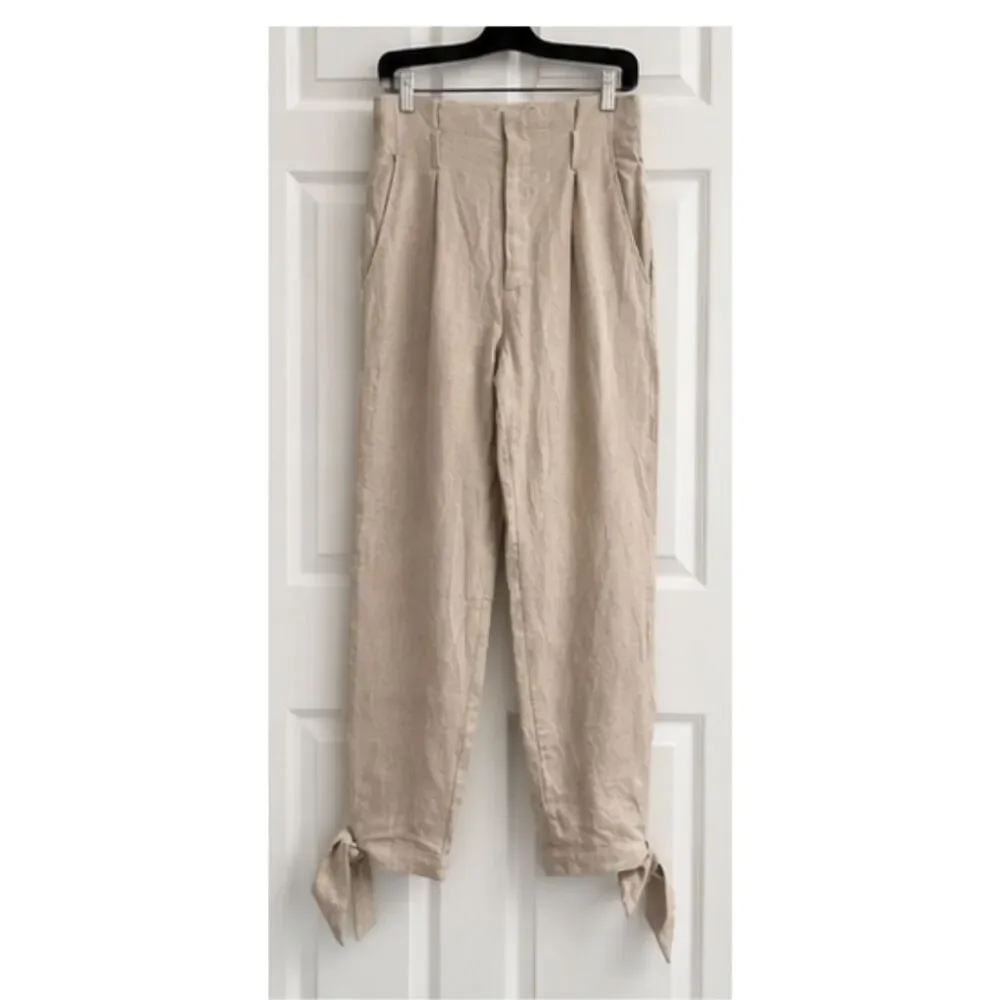 Reformation Linen Pants Size 2 Beige Oatmeal Ankle Tie 100% Linen